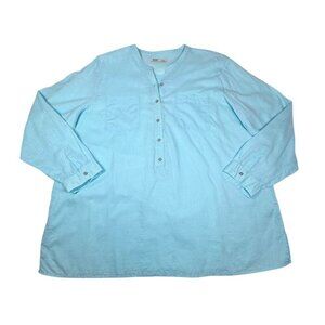 Old Navy Linen Shirt Sz.2XL Blue Placket Roll Sleeve Breezy Relaxed Preppy Basic